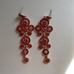 Drop Down Red Crystal Earrings